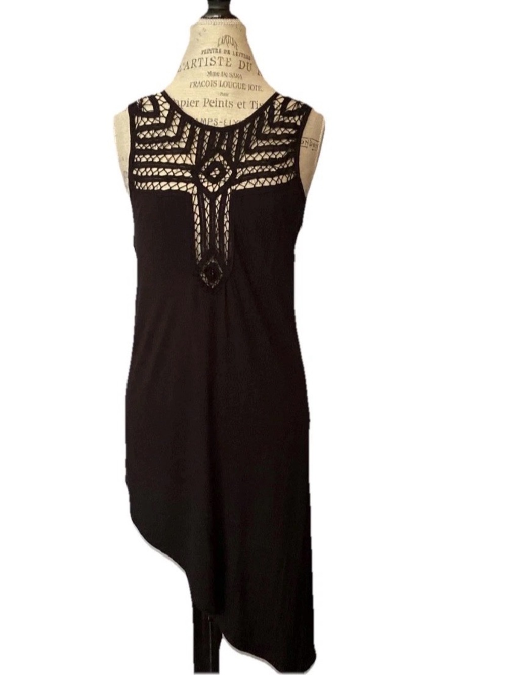 Free People Urban Outfitters Wom XS Stretch Crochet & Assymet Hem Blk Chemise